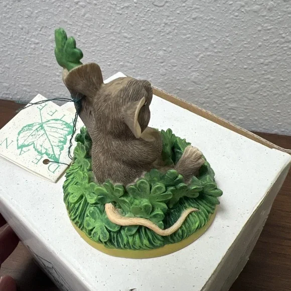 Charming Tails Fitz & Floyd "Good Luck" Mouse‎ 4 Leaf Clover Shamrocks Figurine - Picture 9 of 14